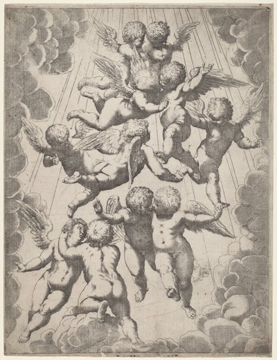 Enkeliryhmä kunniassa tekijältä Italian 17th Century, after Guido Reni, after Luca Cambiaso