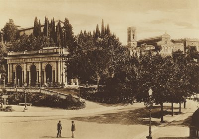 Firenze / Firenze: osa Piazzale Michelangioloa, jossa on Loggetta, S Salvatoren kirkko ja S Miniaton basilika (valkoinen kuva) tekijältä Italian Photographer