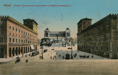 Piazza Venezia ja Italian kuningas Viktor Emmanuel II:n muistomerkki, Rooma. Vuonna 1913 lähetetty postikortti. tekijältä Italian Photographer
