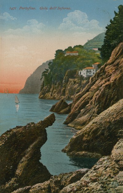 Portofino, Italia. Gola dell Inferno. Postikortti lähetetty 1913. tekijältä Italian Photographer