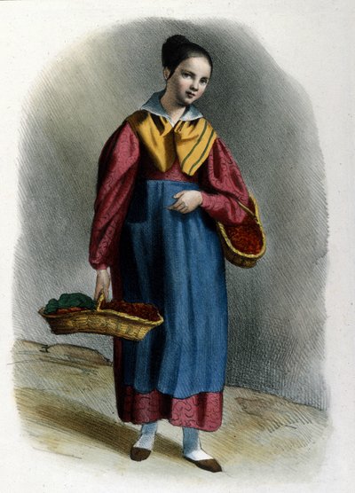 Nuori vaeltava mansikkamyyjä. Milanolainen metierkaiverrus Locarnosta vuodelta 1830. tekijältä Italian School