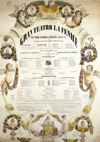 Venetsian Theater de La Fenice -teatterin juliste kaudelle 1843 - 1844. tekijältä Italian School