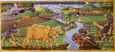 Maatalous 1400-luvun alussa. Biblioteca Riccardiana, Firenze. tekijältä Italian School