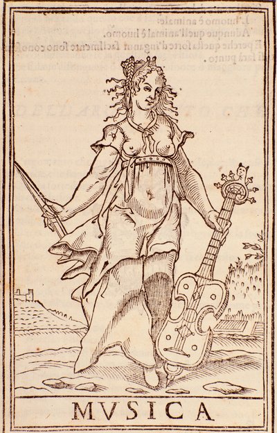 "Musiikin allegooria" -sivu Aurelio Marinatin (1500-luku) "Kaikkien tieteiden summa" -esseestä tekijältä Italian School