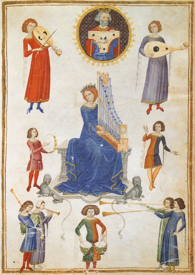 Musiikin allegooria, käsikirjoitus V A folio 27 Musiikkiinstituutista Severin Boezio tekijältä Italian School