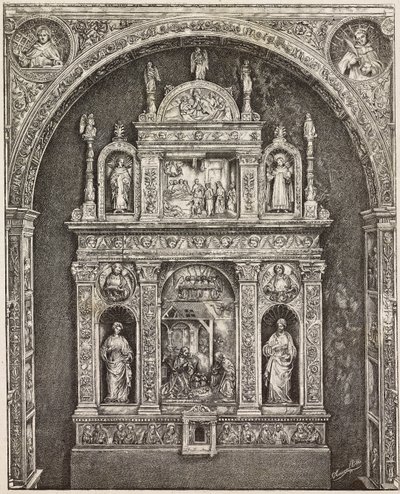 Alttari St Cita -kirkossa, Antonello Gagini, Palermo, Italia, kaiverrus G Cavallottin piirroksesta, L