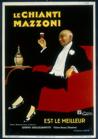 Historiallinen juliste "Mazzoni" Chianti -julisteesta tekijältä Italian School