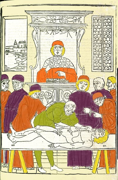 Anatominen dissektio. Gerolamo Cardanon (Cardano) (Cardanus Hieronymus), Firenze, kaiverrus lääketieteen kohteesta tekijältä Italian School