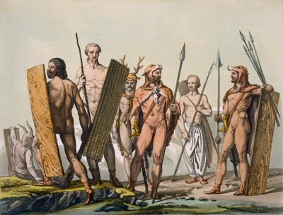 Muinaiset kelttiläiset soturit pukeutuneena taisteluun shamaanin kanssa, n. 1800-1818 tekijältä Italian School