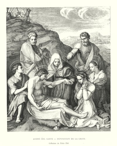 Andre del Sarte, Laskeuma ristiltä, ​​Pitti Palace Collection (kaiverrus) tekijältä Italian School