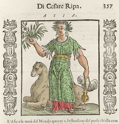 Aasialainen allegoria kamelin kanssa. Kaiverrus Cesare Ripan "" Iconologiasta" (1550 noin 1622) tekijältä Italian School