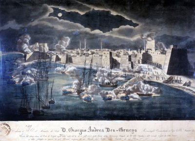 Sardinian laivaston hyökkäys Tripolin satamaan barbaaripiratismin vastaisten operaatioiden aikana vuonna 1825. tekijältä Italian School