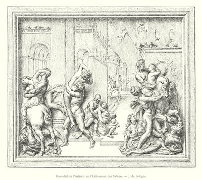 Sabiinien sieppauksen jalustan bareljeifi, J of Bologna (kaiverrus) tekijältä Italian School