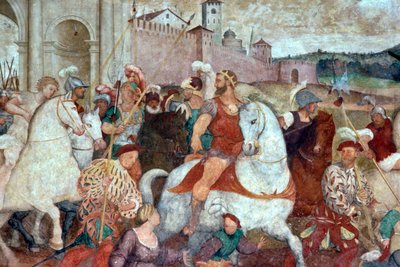 Taistelupaikka kaupungin muurien ulkopuolella, noin 1460-luku (fresko) tekijältä Italian School