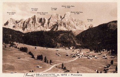 Bellamonte, Predazzon kylä, postikortti, Trentino-Alto Adige, Italia, 20. vuosisata tekijältä Italian School