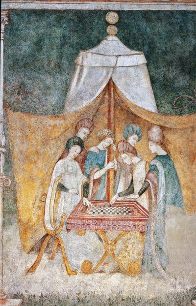 Bicocca degli Arcimboldi: 1400-luvun fresko, yksityiskohta tammipelistä (fresko) tekijältä Italian School