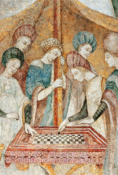 Bicocca degli Arcimboldi: 1400-luvun fresko, yksityiskohta tammipelistä (fresko) tekijältä Italian School