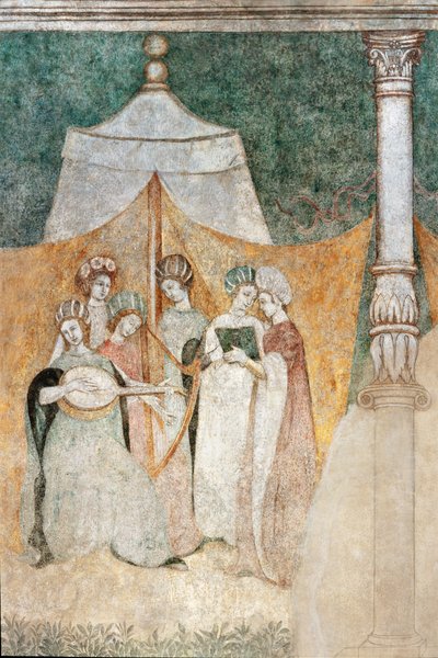 Bicocca degli Arcimboldi: 1400-luvun fresko, yksityiskohta musiikkia soittavista naisista (fresko) tekijältä Italian School