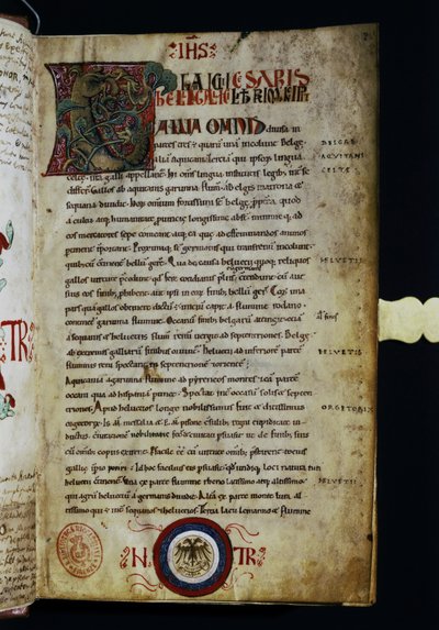 CAESAR Gaius Julius: Sivu kirjasta "Commentarii de Bello Gallico". tekijältä Italian School
