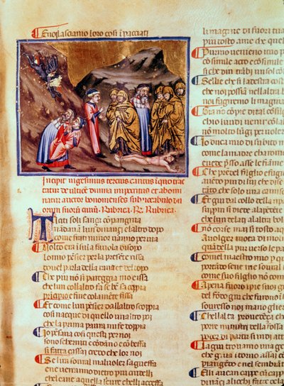 Canto XXIII Dante ja Vergilius ulkokullattujen piirissä, Kaifas ristiinnaulittuna maassa, jumalallisesta näytelmästä (Inferno), n. 1313 tekijältä Italian School
