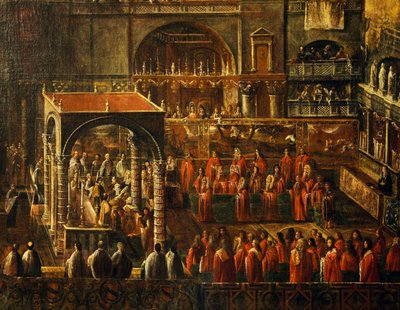 Seremonia Pyhän Markuksen basilikassa Venetsiassa, nimettömän taiteilijan maalaus Italiasta tekijältä Italian School