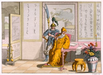 Kiinan taolaiset uskonnolliset johtajat: The Divinity Kuan-ti, kaiverrus Fumagalli ja Bramatti, n. 1820-30 (värikaiverrus) tekijältä Italian School