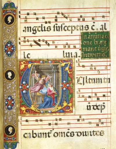 Kuorominiatyyri ja Annunciation (pigmentti vellum) tekijältä Italian School