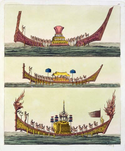 Cochin kiinalaiset laivat, kuvitus Giulio Ferrarion Le Costume Ancien et Modernesta, julkaistu 1820-30-luvulla tekijältä Italian School