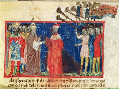 Codex Correr I 383 Doge Sebastiani Ziani vastaanottaa vetoomuksen paavi Aleksanteri III:lta (1159-81) ja keisari Frederick Barbarossalta (n. 1123-90) tekijältä Italian School