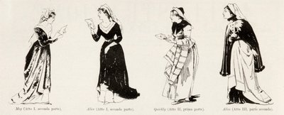 Puvut Verdin oopperasta Falstaff, LIllustrazione Italiana, XX, N. 8, 19. helmikuuta 1893 tekijältä Italian School