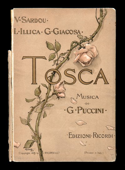 Kansi, Libretto della Tosca, kirjoittanut Giacomo Puccini, Ricordi Edition, Italia tekijältä Italian School