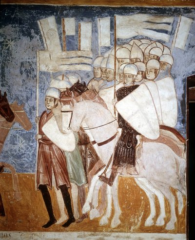 Ristiretkeläiset kuuntelemassa Ottone Viscontin (1208 - 1295) puhetta. Rocca di Angeran fresko, 1300-luvun alku. tekijältä Italian School