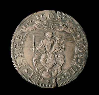 Geenitasavallan valuutta: ecun levyinen hopea. Halk. 61 mm. 1693. takaisin. Genes Musei di Strada Nuova (inv, M7097) tekijältä Italian School