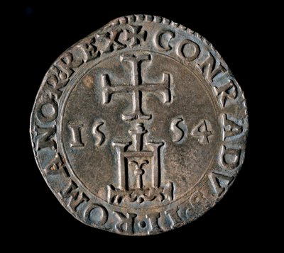 Geenitasavallan valuutta: Siunauksen hopeateston (tai testone). Etuosa edustaa Genovan portaalia ristin alla. 1554 Genes, Musei di Strada Nuova tekijältä Italian School
