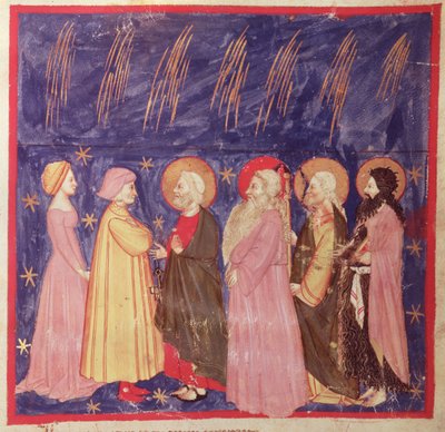 Dante ja Beatrice paratiisin pyhien kanssa Dante Alighierin (1265-1321) jumalallisesta komediasta tekijältä Italian School