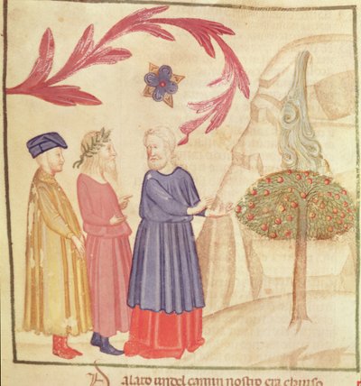 Dante ja Vergilius (70-19 eKr.) maanpäällisessä paratiisissa, Dante Alighierin (1265-1321) jumalallisesta komediasta tekijältä Italian School