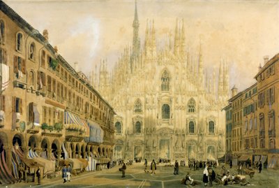Duomo-aukio ja katedraali Milanossa. 1811. tekijältä Italian School