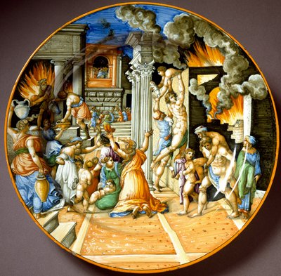 Enee ja hänen isänsä Anchise Troijan palon aikana Keraaminen levy valmistettu Urbinossa, Italiassa. 1560 Firenzen ympärillä, Museo Nazionale del Bargello - Aeneas ja hänen isänsä Anchises Troijan polton aikana. Urbinon keraaminen levy. Noin 1560. Kansallis tekijältä Italian School