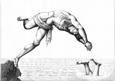 Kaiverrus vuodelta 1794 Oronzio De Bernardin "" Kelluva mies, joka on perusteltu uinnin taide" -kirjaan. Uimisen kohteet. tekijältä Italian School