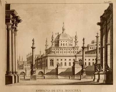 Moskeijan ulkopuoli, Gioachino Rossinin (litho) Lavastus "Ricciardo ja Zoraide" tekijältä Italian School