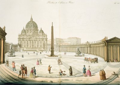 Pyhän Pietarin julkisivu Roomassa Piazzalla edessä, kilpi 25 Kansakuntien historian osasta III, kaiverrus G. Lago tekijältä Italian School