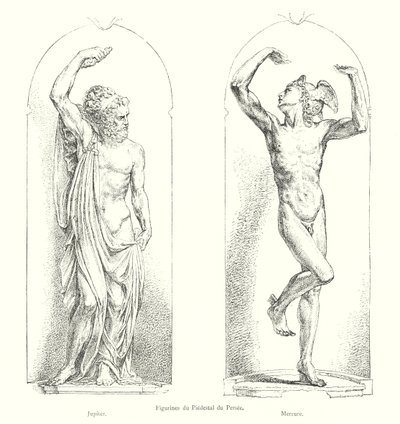 Perseuksen jalustan hahmot, Jupiter, Merkurius (kaiverrus) tekijältä Italian School