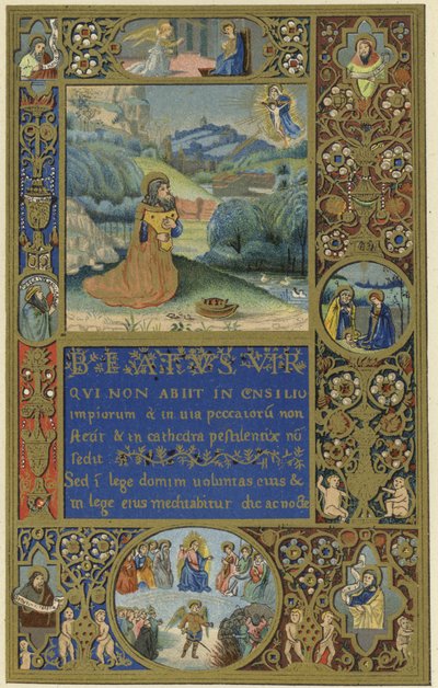 Perugialaisen Sinibaldon psalterin ensimmäinen sivu tekijältä Italian School