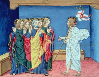 Fol.132va Ylösnoussut Kristus näyttää opetuslapsille kätensä ja haavan kyljessään (vellum) tekijältä Italian School