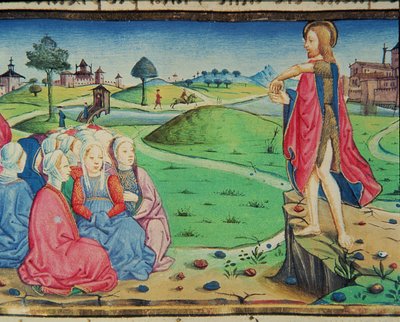 Fol.44r Pyhä Johannes Kastaja saarnaa ja kastaa (vellum) tekijältä Italian School