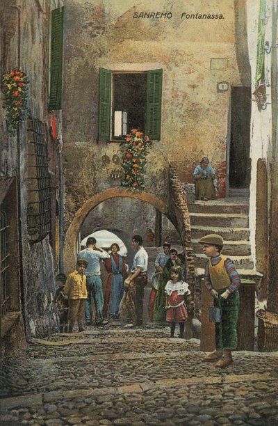 Fontanassa, San Remo, Italia (värilitografia). tekijältä Italian School