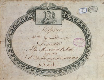 Gaetano Donizettin (1797-1848) "Sinfonia Es-duuri: omistettu Bellinin muistolle" etukappaleen yksityiskohta. tekijältä Italian School