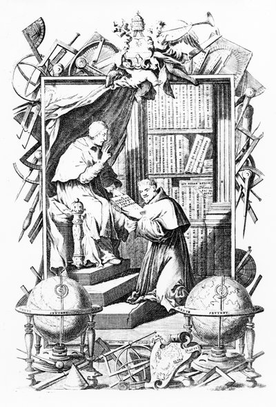 Vincenzo Coronellin Sacred-Profane Universal Libraryn etukappale, osa 1, vedos Alessandro dalla Via, julkaistu 1701 tekijältä Italian School