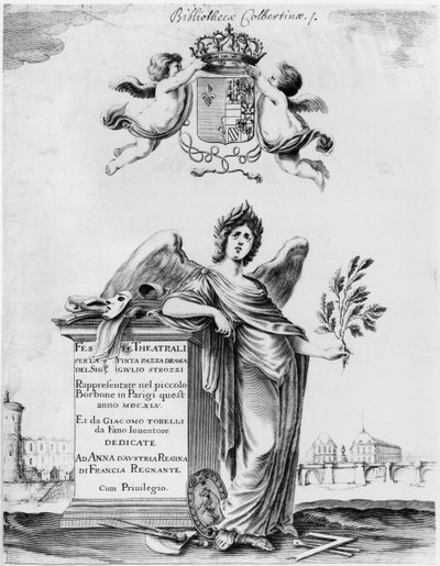 Feste theatrali per la Finta Pazzan etukappale, joka esitettiin vuonna 1645 Theatre Petit Bourbonissa Pariisissa tekijältä Italian School