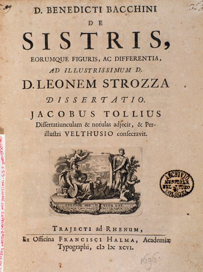 Etukappale Benedictus Bacchiniuksen "De sistristä". tekijältä Italian School